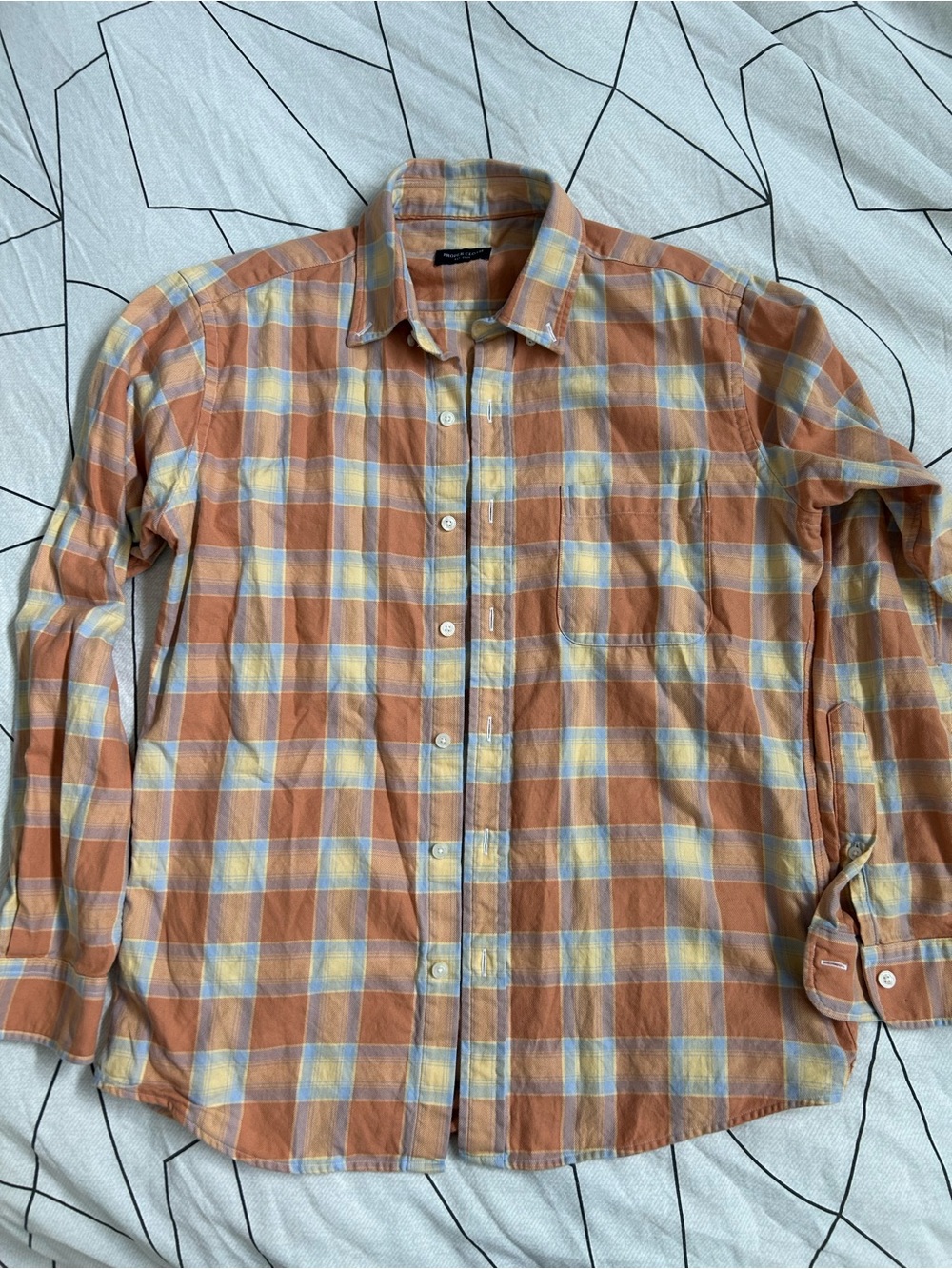 Proper cloth Mens S Casual Orange Plaid Button-Down